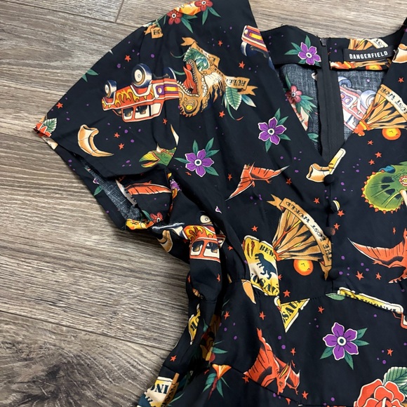 Dangerfield Jurassic Park Lost World Dinosaur Print Cotton Mini Dress Size 14 - Picture 8 of 9